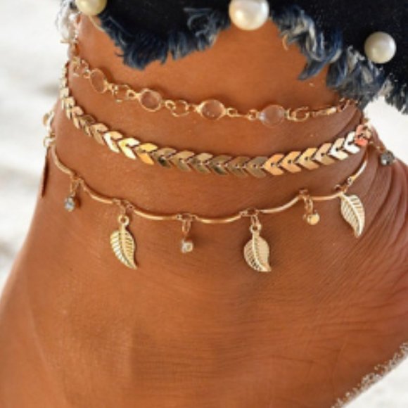 Jewelry - Women Anklet Gold Color Leaves Shiny